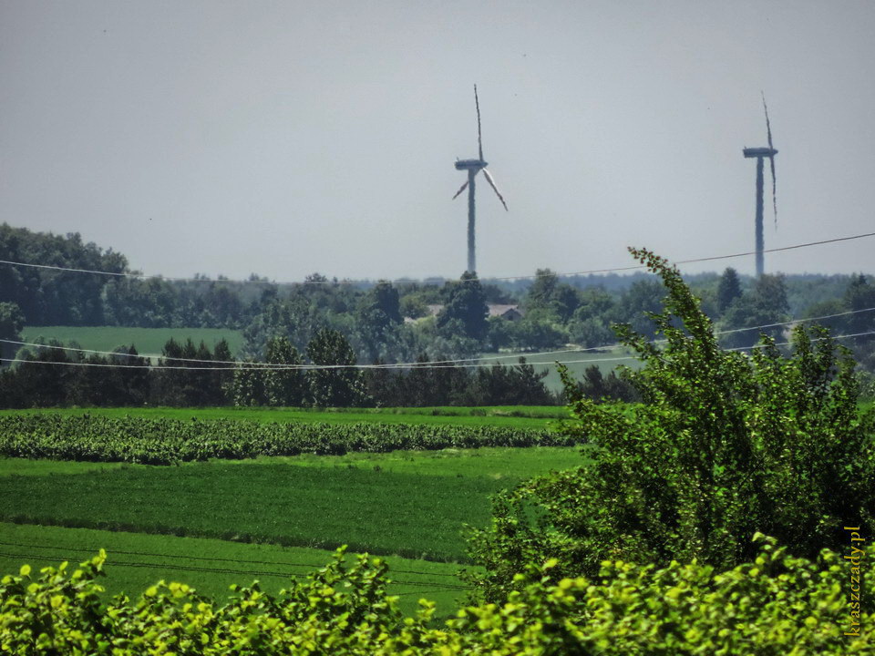 Widoczne z Kraszczadów elektrownie wiatrowe w Żółkiewce