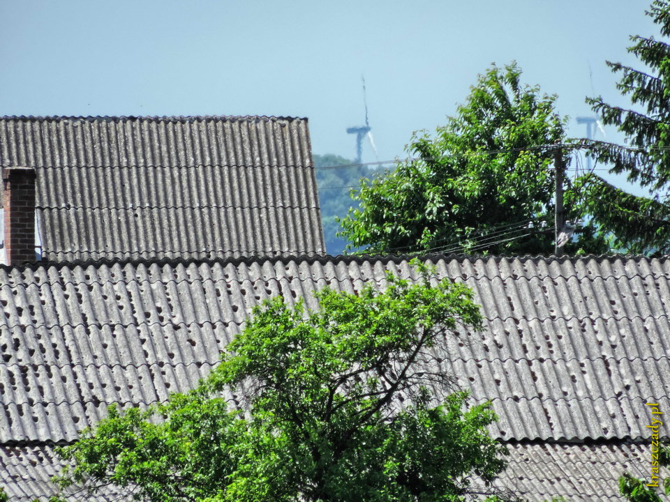 Widoczne z Kraszczadów elektrownie wiatrowe w Żółkiewce